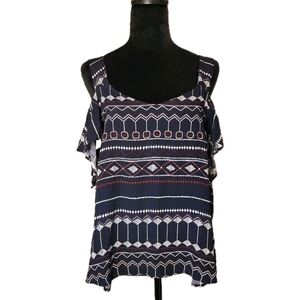 Sanctuary Women's Sz M Flowy Tanktop Cold Shoulder Aztec Boho 100% Rayon